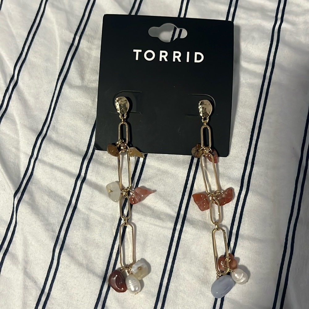 NEW Long Gemstone Earrings Gold Metal‎
